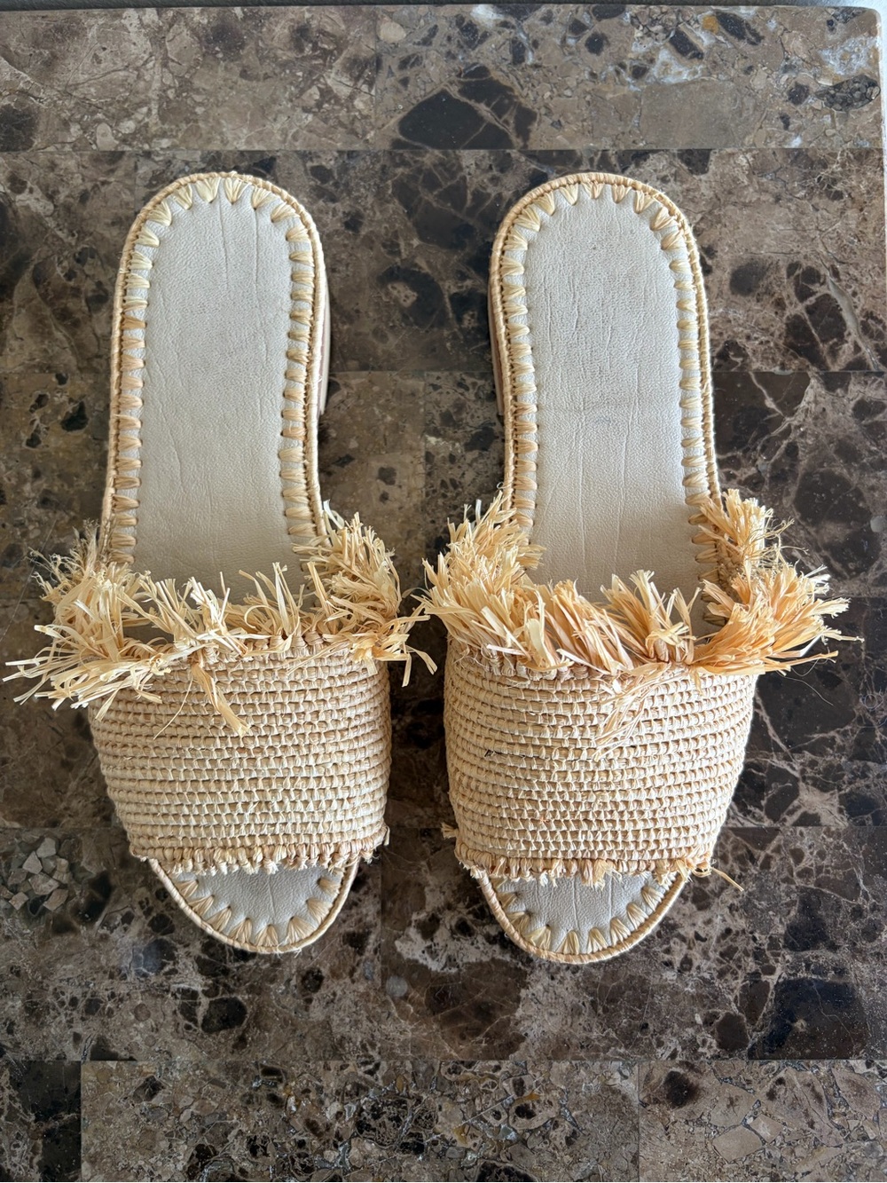 Natural Raffia Slide Sandals - Women - Picture 2 of 4